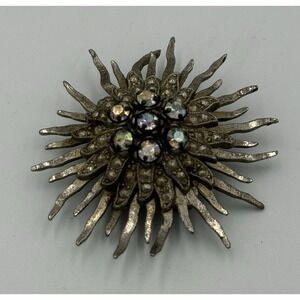 Vintage LN/25 Little Nemo Starburst Brooch Pin Floral Rhinestones Art RARE